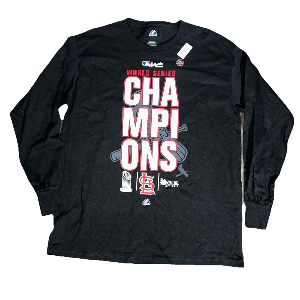 St Louis Cardinals Men’s Large 2011 World Series Long Sleeve Shirt With Stickers